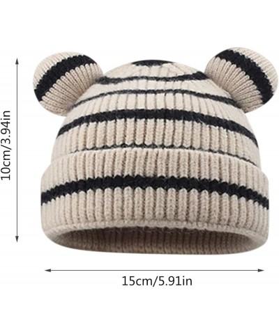 Thick Wool Hat Men Cable Knitted Winter Warm Hat Slouch Cap Hats Women Leather Khaki $9.56 Skullies & Beanies