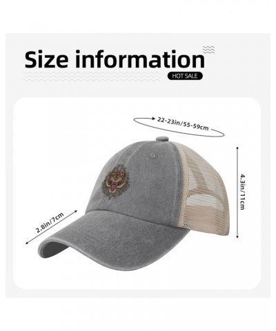 Angry Tiger Head Baseball Cap for Women Mens Hats Retro Mesh Caps Dad Hat Gray $11.21 Baseball Caps