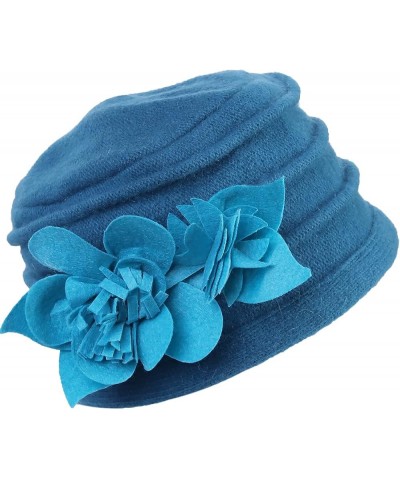 Vintage Women Floral Wool Dress Cloche Winter Hat 1920s C022-d-peacock $14.74 Fedoras