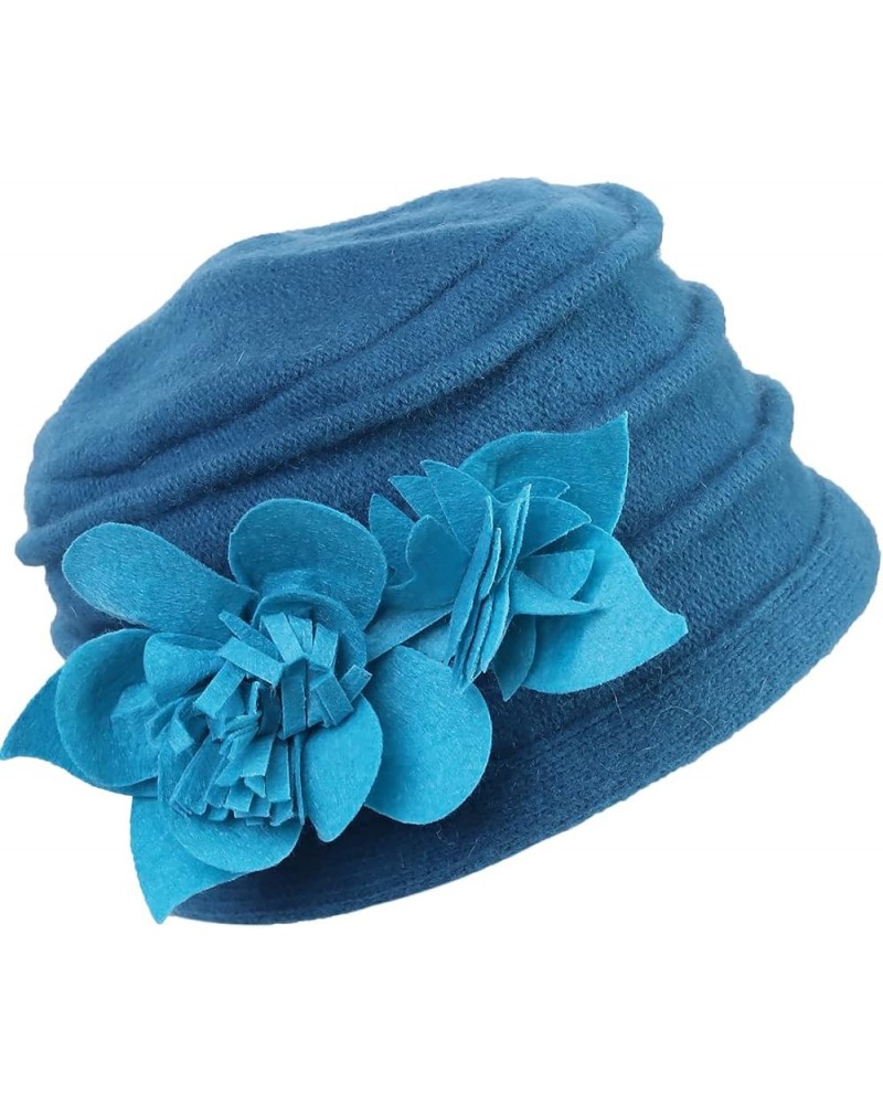 Vintage Women Floral Wool Dress Cloche Winter Hat 1920s C022-d-peacock $14.74 Fedoras