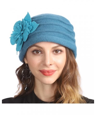 Vintage Women Floral Wool Dress Cloche Winter Hat 1920s C022-d-peacock $14.74 Fedoras