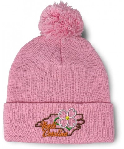 Pom Pom Beanies for Women North Carolina State Flower Embroidery Skull Cap Winter Hats for Men 1 Size Soft Pink Design Only $...