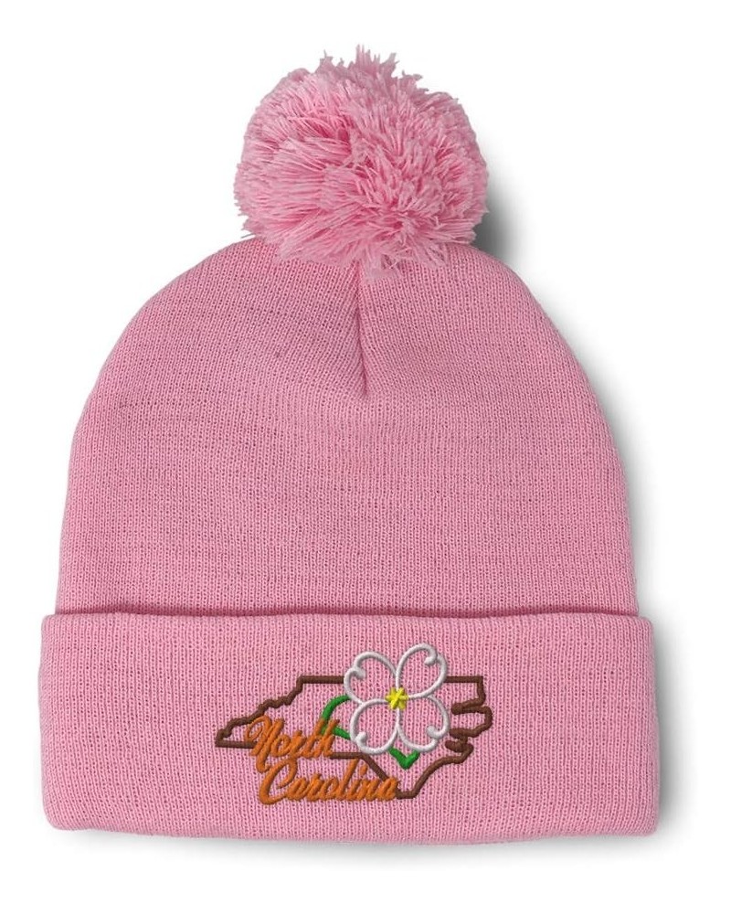 Pom Pom Beanies for Women North Carolina State Flower Embroidery Skull Cap Winter Hats for Men 1 Size Soft Pink Design Only $...