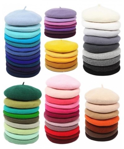 Women Wool Beret Hat Winter Round French Berets Caps Pumpkin Solid Thick Warm Headwear 015 $20.64 Berets