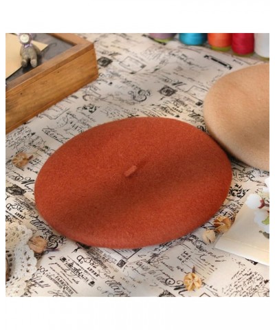 Women Wool Beret Hat Winter Round French Berets Caps Pumpkin Solid Thick Warm Headwear 015 $20.64 Berets