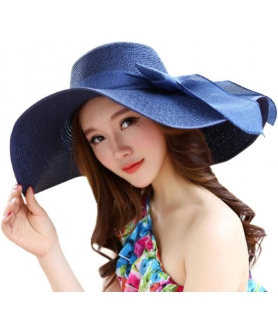 Oversized Beach Straw Hat for Women Fashion Large Bow Knot Sun Cap Fordable Roll Up Floppy Hat Wide Brim Solid Color Hats Nav...