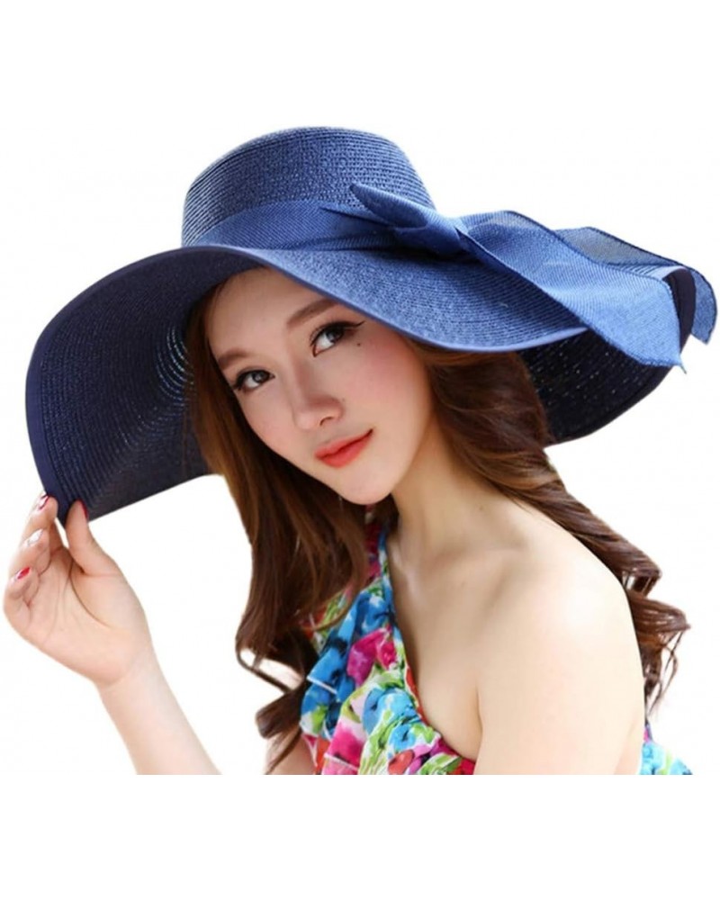 Oversized Beach Straw Hat for Women Fashion Large Bow Knot Sun Cap Fordable Roll Up Floppy Hat Wide Brim Solid Color Hats Nav...