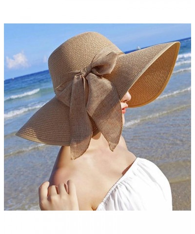 Oversized Beach Straw Hat for Women Fashion Large Bow Knot Sun Cap Fordable Roll Up Floppy Hat Wide Brim Solid Color Hats Nav...