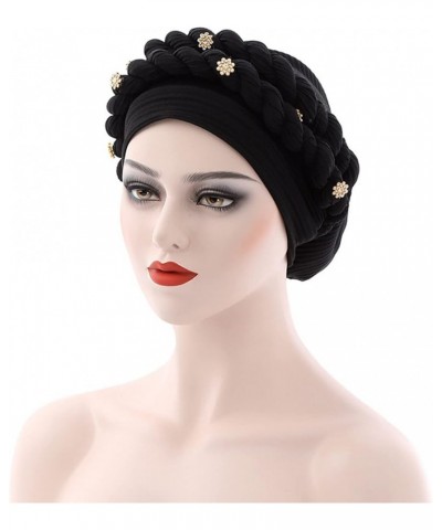 Stretch Turbans for Women Velvet Knot Solid Hijab Headwear Chemo Plated Hair Headwrap Caps Gifts Christmas Black $6.96 Skulli...