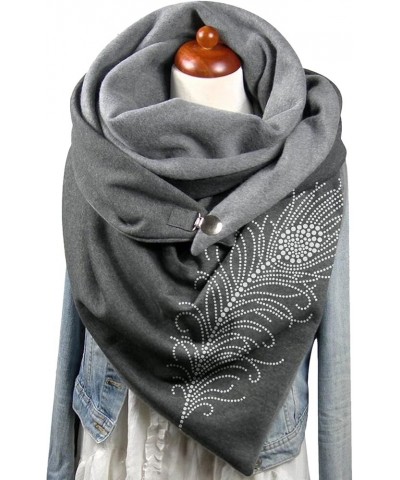 Women Printing Button Shawls Casual Warm Soft Fashion Scarves Wrap Scarf Chunky Warm Scarf Gray $9.63 Scarves