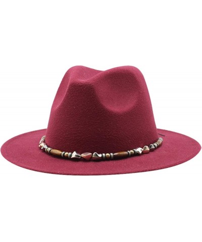 Women's Casual Wide Brim Fedora Hat Male Vintage Panama Hat with Belt Packable Plain Colours Trilby Hat Red Wine $17.80 Fedoras