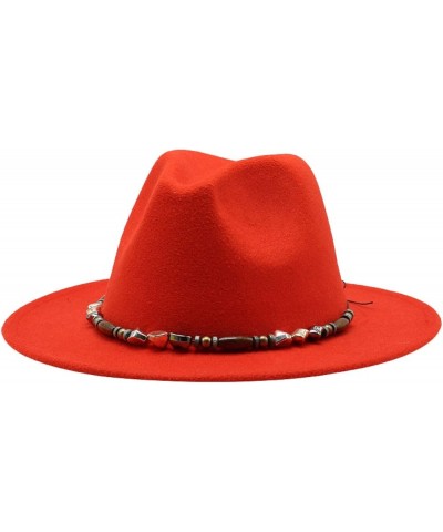 Women's Casual Wide Brim Fedora Hat Male Vintage Panama Hat with Belt Packable Plain Colours Trilby Hat Red Wine $17.80 Fedoras