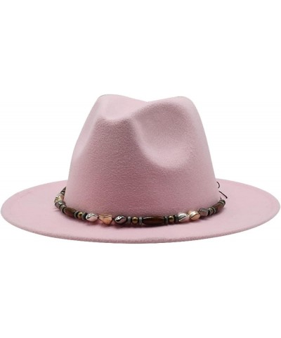 Women's Casual Wide Brim Fedora Hat Male Vintage Panama Hat with Belt Packable Plain Colours Trilby Hat Red Wine $17.80 Fedoras