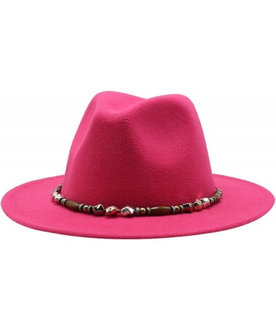 Women's Casual Wide Brim Fedora Hat Male Vintage Panama Hat with Belt Packable Plain Colours Trilby Hat Red Wine $17.80 Fedoras