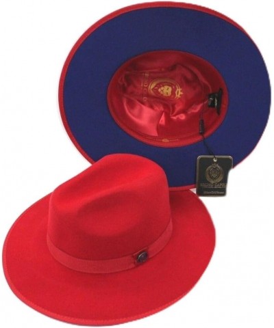 Men's Bruno Capelo Red with Blue Bottom Wide Wool Fedora Monarch MO-217 Red With Cobalt Blue Bottom $46.55 Fedoras