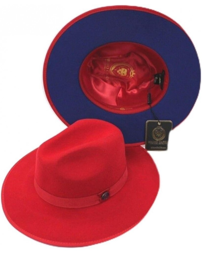 Men's Bruno Capelo Red with Blue Bottom Wide Wool Fedora Monarch MO-217 Red With Cobalt Blue Bottom $46.55 Fedoras