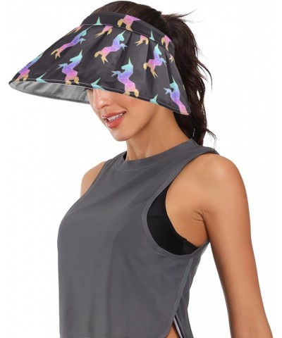 Rainbow Unicorn Women Sun Visor Hat Wide Brim Roll-up Beach Hat Summer UV Protection Beach Cap for Women $11.54 Sun Hats