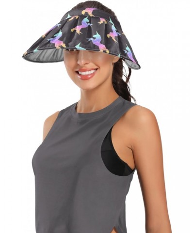 Rainbow Unicorn Women Sun Visor Hat Wide Brim Roll-up Beach Hat Summer UV Protection Beach Cap for Women $11.54 Sun Hats