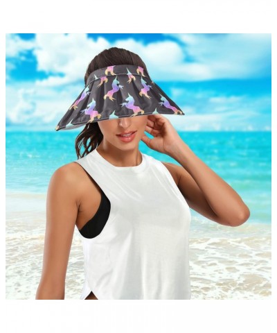 Rainbow Unicorn Women Sun Visor Hat Wide Brim Roll-up Beach Hat Summer UV Protection Beach Cap for Women $11.54 Sun Hats