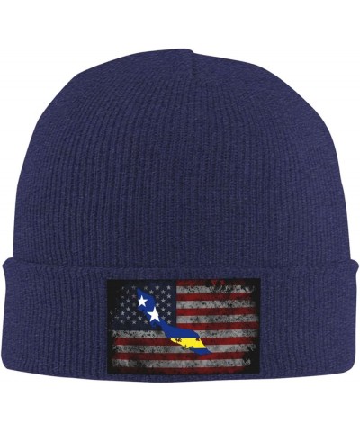 Curacao Flag Map Cozy Knitted Hat for Winter - Warm Comfort Black Navy Blue $15.39 Skullies & Beanies