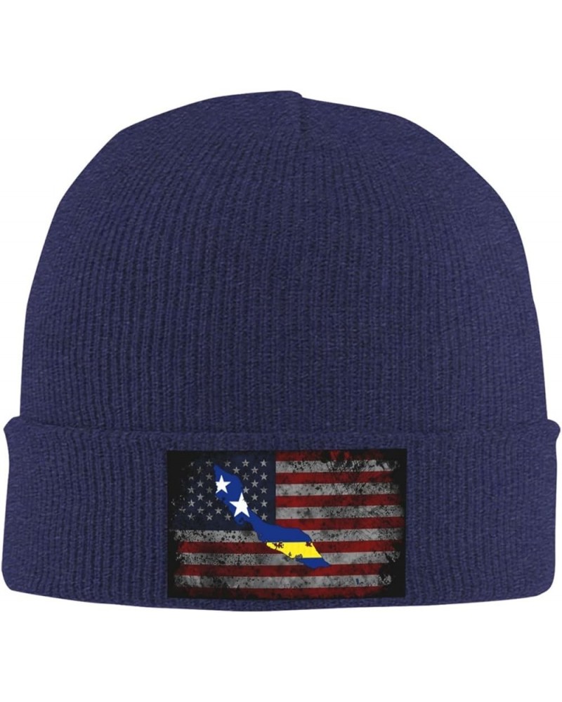 Curacao Flag Map Cozy Knitted Hat for Winter - Warm Comfort Black Navy Blue $15.39 Skullies & Beanies