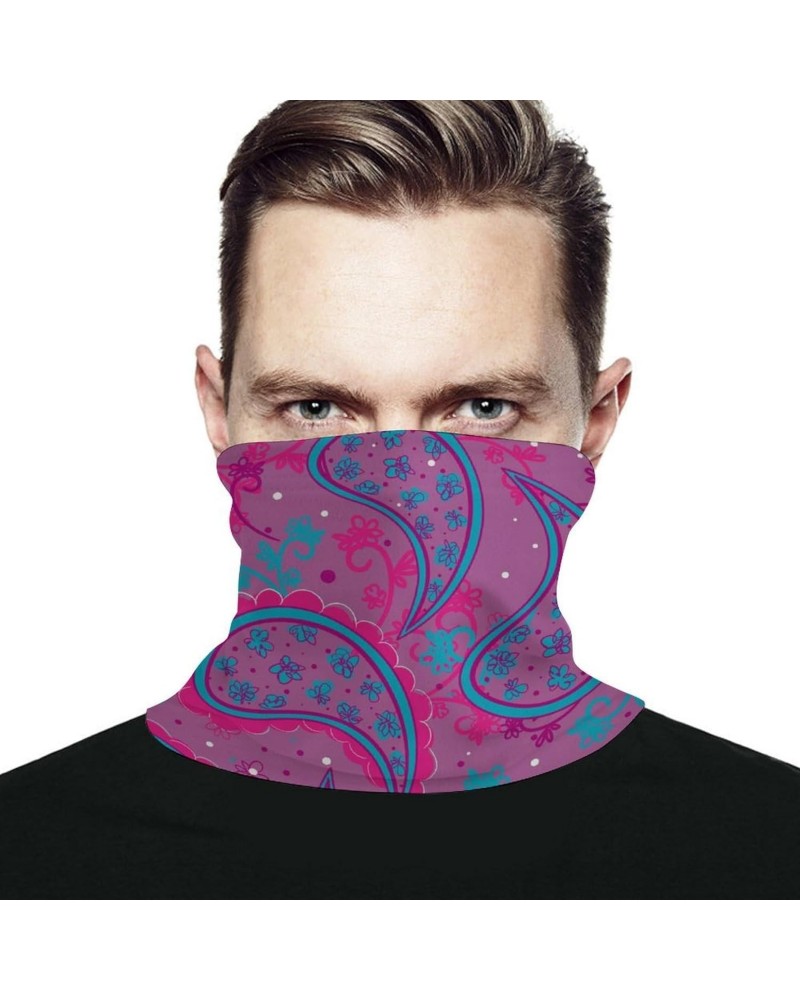 Paisley Purple Pattern Face Mask Unisex Neck Gaiter Seamless Face Cover Scarf Bandanas with Drawstring for Cycling Hiking $11...