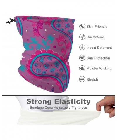 Paisley Purple Pattern Face Mask Unisex Neck Gaiter Seamless Face Cover Scarf Bandanas with Drawstring for Cycling Hiking $11...