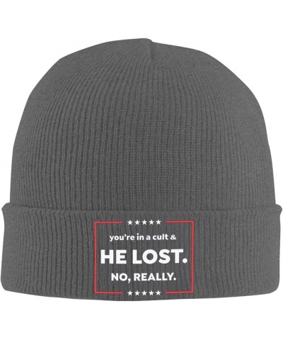 Anti Trump You're in A Cult and He Lost No Really Knit Hats Winter Warm Chunky Beanie Hat for Men Women Deep Heather $12.27 S...