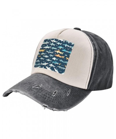 Sharks Nautical Sporty Cap for All Seasons,Unisex Baseball Cap,Ideal Fishing Hat for Men and Women $14.43 Skullies & Beanies