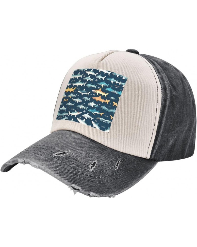 Sharks Nautical Sporty Cap for All Seasons,Unisex Baseball Cap,Ideal Fishing Hat for Men and Women $14.43 Skullies & Beanies