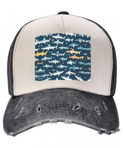 Sharks Nautical Sporty Cap for All Seasons,Unisex Baseball Cap,Ideal Fishing Hat for Men and Women $14.43 Skullies & Beanies