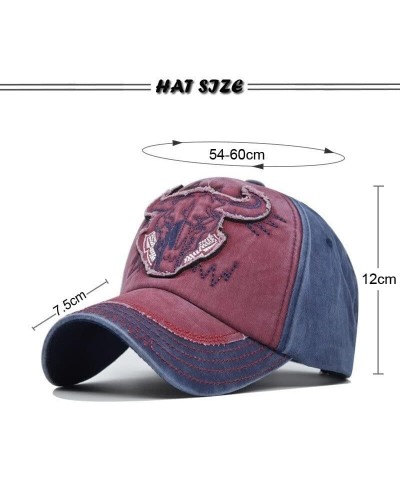 Washed Baseball Cap Bull Head 3D Embroidered Patch Baseball Cap Men Women Retro Sun Hat Street Style Hip Hop Hat (Color : Cof...