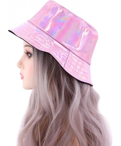 Unisex Fashion Hologram Climbing Bucket Hat Waterproof Fisherman Cap Travel Sunhat Pink $13.11 Bucket Hats