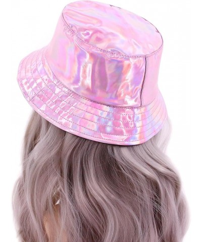 Unisex Fashion Hologram Climbing Bucket Hat Waterproof Fisherman Cap Travel Sunhat Pink $13.11 Bucket Hats