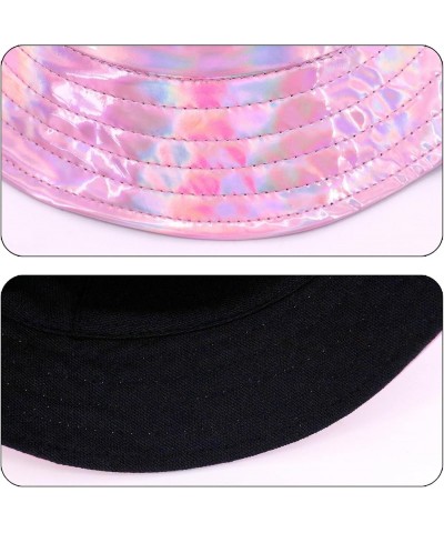 Unisex Fashion Hologram Climbing Bucket Hat Waterproof Fisherman Cap Travel Sunhat Pink $13.11 Bucket Hats