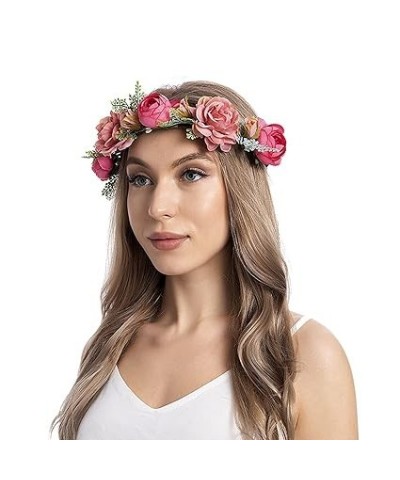 Flower Garland Wreath Crown Women Hairband Hair Floral Headband Headband (Orange, one size) one size Hot Pink $8.99 Headbands