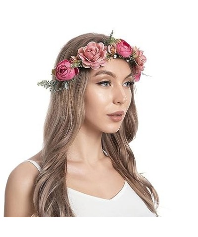 Flower Garland Wreath Crown Women Hairband Hair Floral Headband Headband (Orange, one size) one size Hot Pink $8.99 Headbands