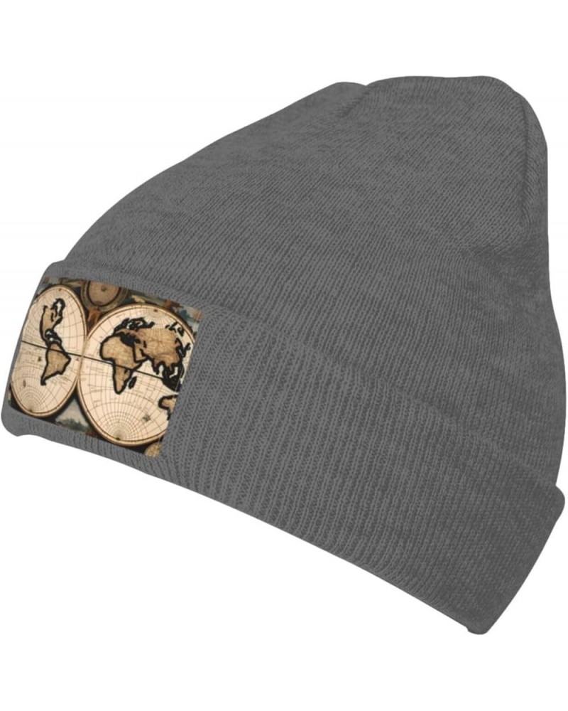 Black Warm Knit Hat Ancient Map World Globe Prints Soft Good Elasticity Suitable for Outdoor Sports Deep Heather $10.75 Skull...