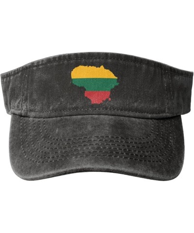 Flag Map of Lithuania Sun Visor Hats for Women Men Sun Hat Cotton Golf Hat Vintage Baseball Cap Black $12.07 Visors