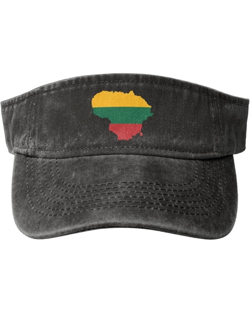 Flag Map of Lithuania Sun Visor Hats for Women Men Sun Hat Cotton Golf Hat Vintage Baseball Cap Black $12.07 Visors