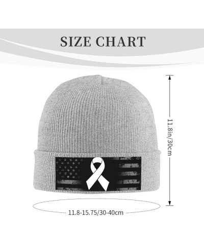 White Ribbon Lung Cancer Awareness Knit Hats Winter Warm Chunky Beanie Hat for Men Women Gray $11.00 Skullies & Beanies