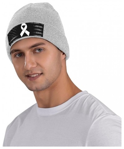 White Ribbon Lung Cancer Awareness Knit Hats Winter Warm Chunky Beanie Hat for Men Women Gray $11.00 Skullies & Beanies