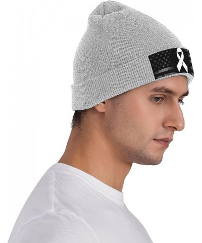 White Ribbon Lung Cancer Awareness Knit Hats Winter Warm Chunky Beanie Hat for Men Women Gray $11.00 Skullies & Beanies