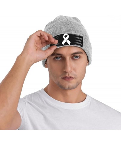 White Ribbon Lung Cancer Awareness Knit Hats Winter Warm Chunky Beanie Hat for Men Women Gray $11.00 Skullies & Beanies