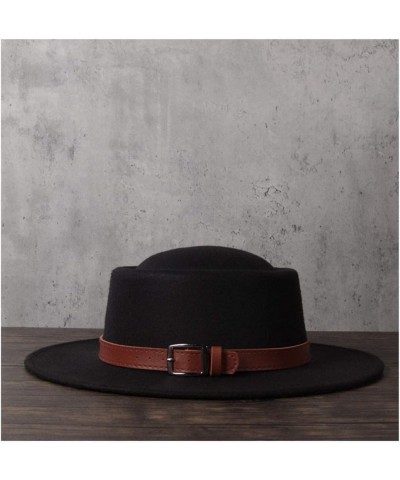 Retro Autumn Winter Pork Pie Hat Men Women Wool+polyestel Fashion Fedora Hat Leather with Belt Jazz Hat (Color : Khaki, Size ...