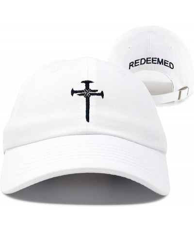 Christian Redeemed Cross Nails Hats for Men Women, Vintage Adjustable Cotton Embroidered Front & Back Baseball Cap Christian-...