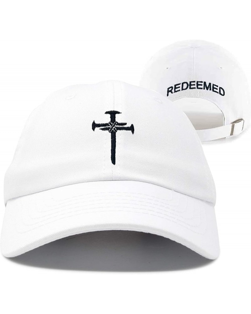 Christian Redeemed Cross Nails Hats for Men Women, Vintage Adjustable Cotton Embroidered Front & Back Baseball Cap Christian-...