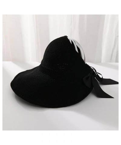 Sun Hat Summer Female Sun Hats Big Brim Bowknot Foldable Straw Hat Casual Outdoor Beach Cap for Women Protected Hat 57CM Blac...