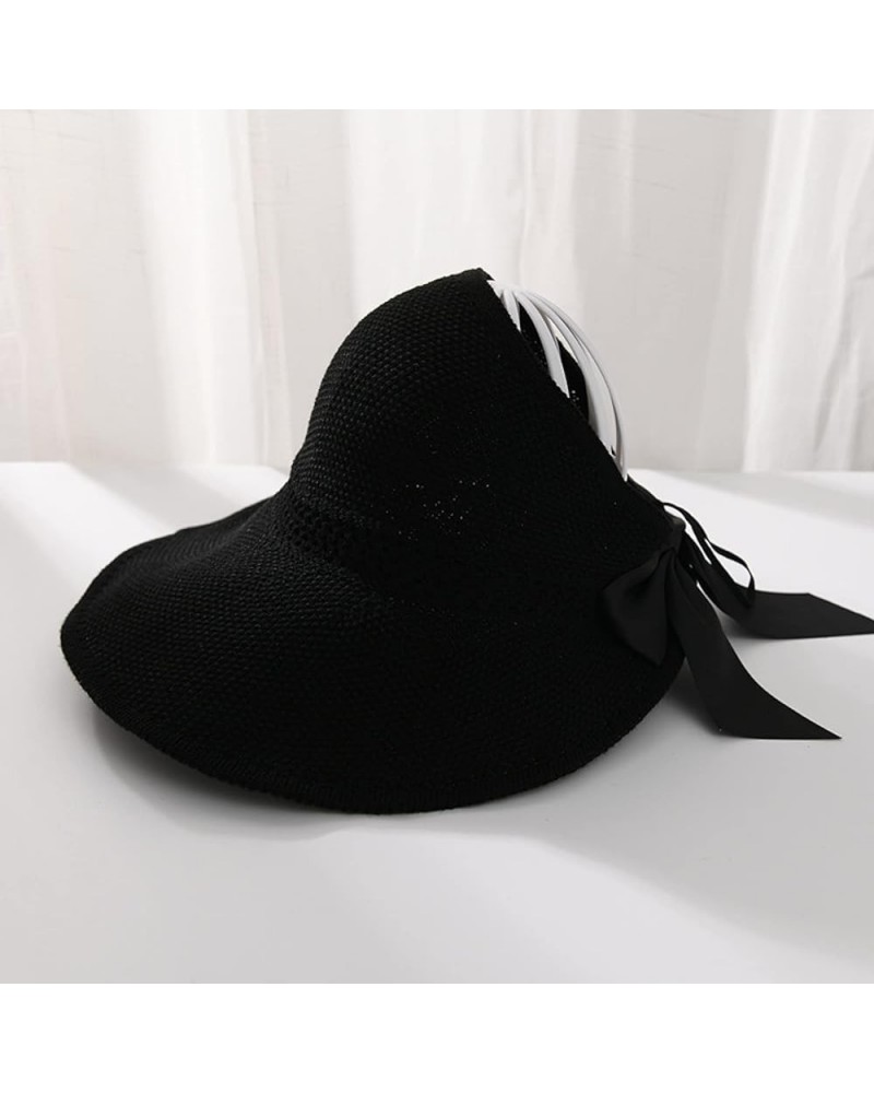 Sun Hat Summer Female Sun Hats Big Brim Bowknot Foldable Straw Hat Casual Outdoor Beach Cap for Women Protected Hat 57CM Blac...