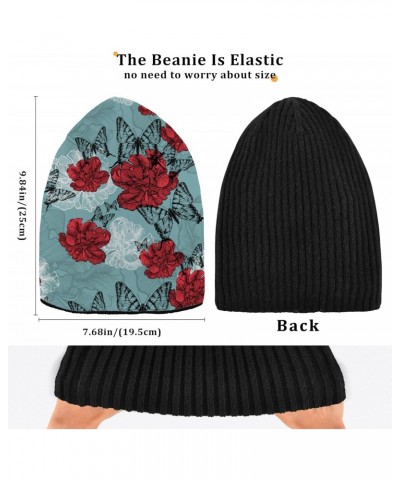 Tulips and Black Butterflies Beanie Hat for Men Women,Unisex Soft Warm Skull Knit Cap Winter Hat $12.75 Skullies & Beanies